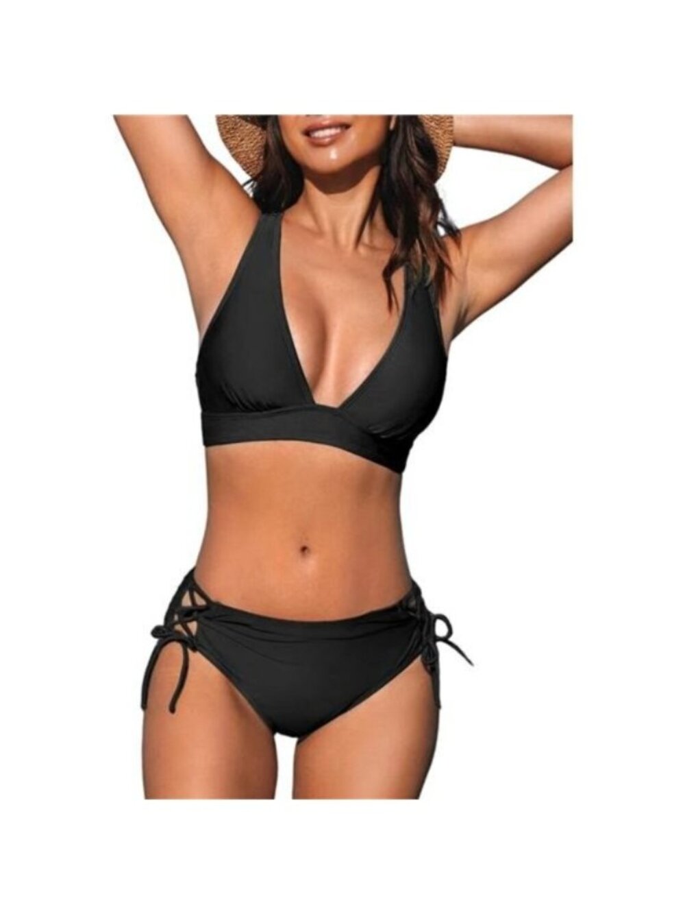 Women's Bikini Set Two Piece Swimsuit Wide Straps Cross Back Lace up Mid Rise